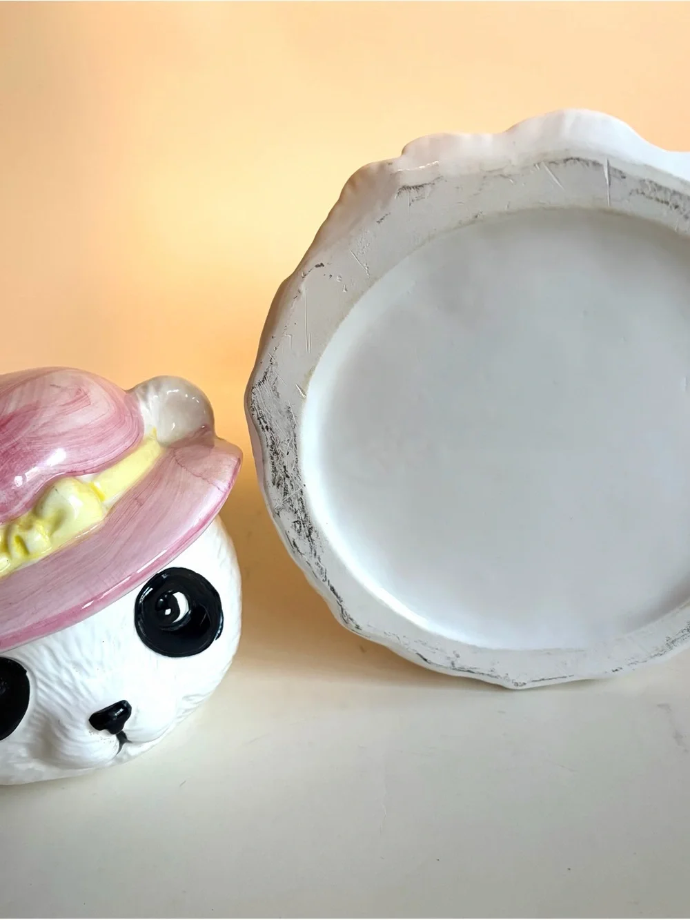 Vintage Anthropomorphic Panda Cookie Jar Mom & Baby Ceramic Hand Painted